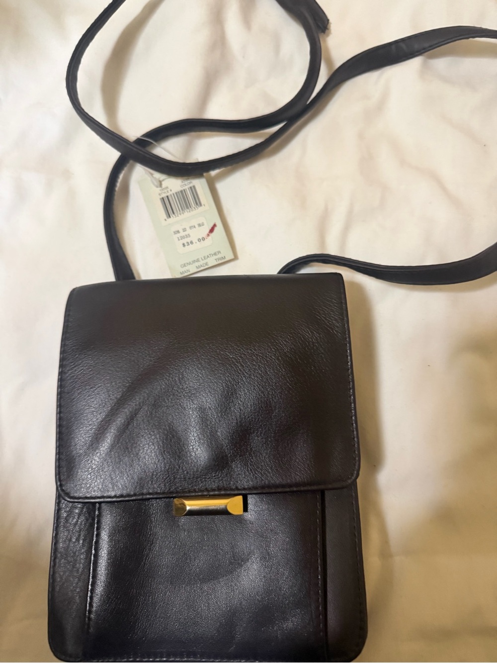 Minimalist Black Leather Crossbody Bag with Gold Accent